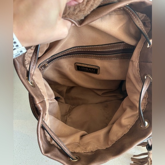 Luxury Urban Expressions Brown Vegan Leather Maddison Backpack Fur Womens Purse - Picture 7 of 9